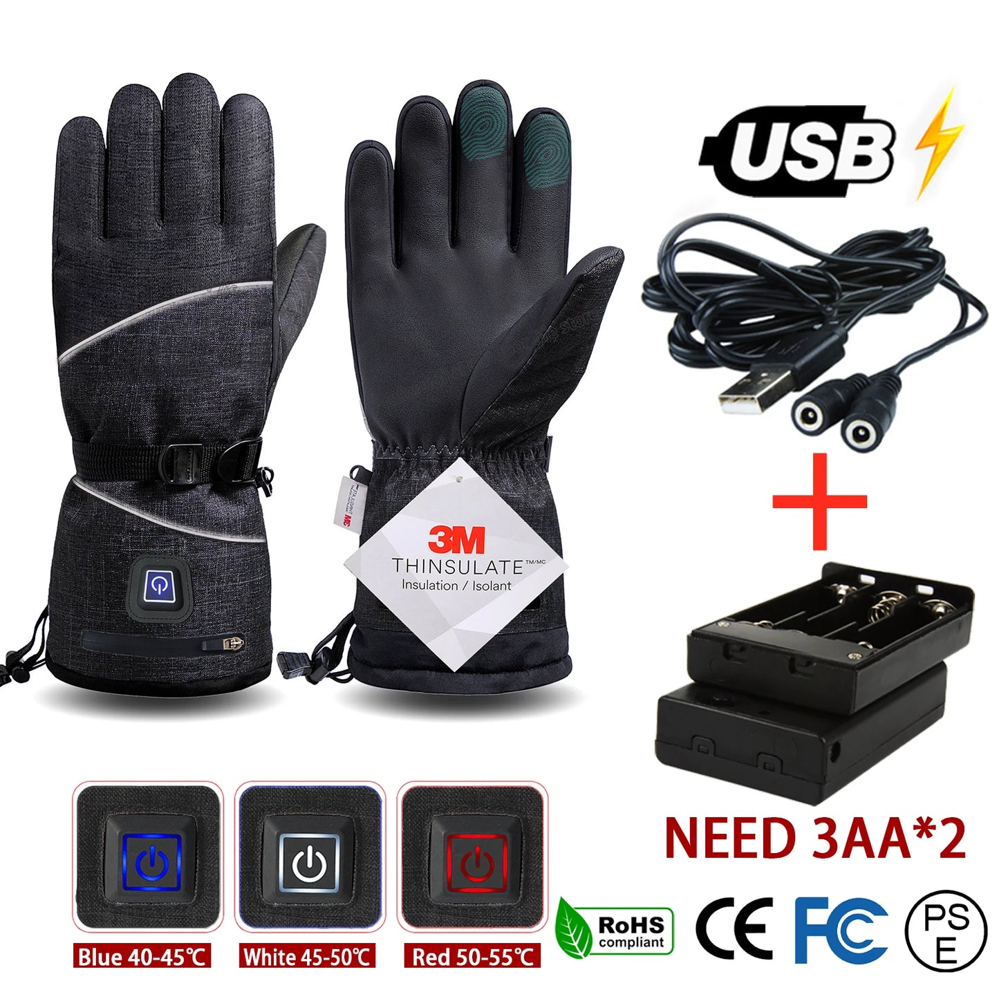 Winter Gloves 3M Cotton Heating Hand Warmer Electric Thermal Gloves Waterproof Snowboard Cycling Motorcycle Bicycle Ski Outdoor